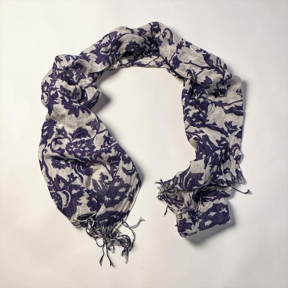 Gap Scarf Womens 66x22‎ Purple Floral Damask Linen Blend Made in Italy Boho
